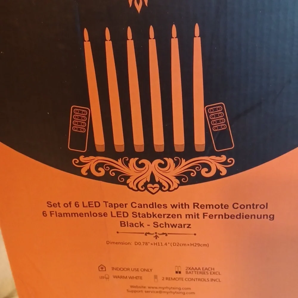 Black LED Taper Candles with  Remote Set Of 6 Candles Rhy T Sing